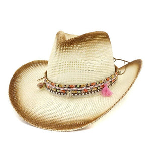 Western Cowboy Hat Sun Hat For Men Cowgirl Summer Hats For Women Lady Straw Hat With Alloy Feather Beads Beach Cap Panama #Zer