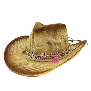 Western Cowboy Hat Sun Hat For Men Cowgirl Summer Hats For Women Lady Straw Hat With Alloy Feather Beads Beach Cap Panama #Zer